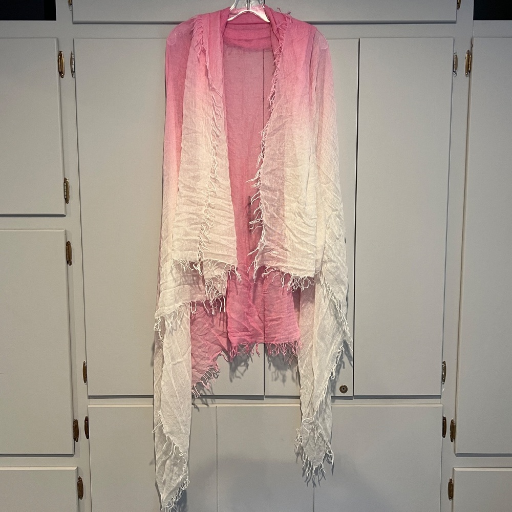New CHAN LUU Fuchsia Pink Ombre Dip Dyed Cashmere & Silk Fringed Scarf Wrap